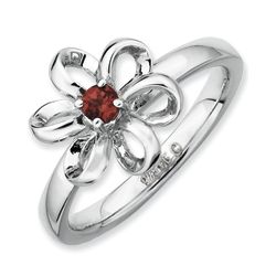 Sterling Silver Garnet Flower Ring