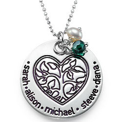 Engraved Heart Family Tree Necklace