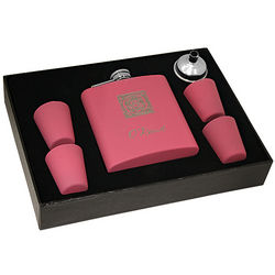 Monogrammed Pink Flask and Shot Cups Gift Set