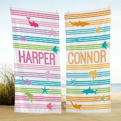 Personalized Swimming with Stripes Beach Towel