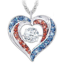 America the Beautiful Patriotic Diamonesk Heart Necklace