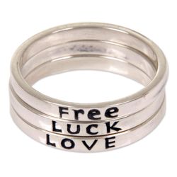 Set of 3 Free, Luck, Love Sterling Silver Stacking Rings