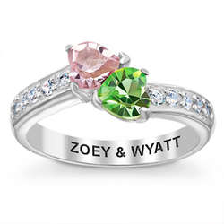 Sterling Silver Couple's Kissing Birthstone Hearts Ring