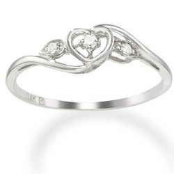 Heart and Diamond 14K White Gold Promise Ring