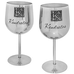 2 Monogrammed Steel Wine Glasses