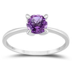 Round Amethyst Solitaire Ring in Sterling Silver