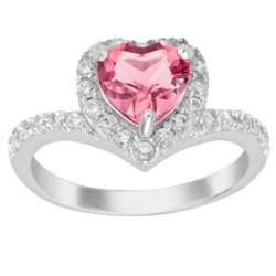 Sterling Silver Pink Topaz Heart and Cubic Zirconia Ring