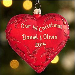 Personalized Holiday Heart Glass Ornament