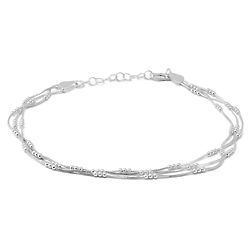 Triple Strand Beaded Anklet in Sterling Silver