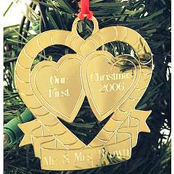 Personalized Our First Christmas Double Heart Ornament