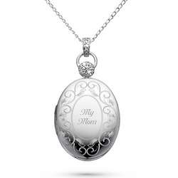 Platinum Over Sterling Oval Locket with Diamond Accents