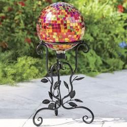 Brightly Tiled Metallic Gazing Ball with Stand