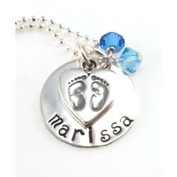 Mother's Footprint Heart Personalized Hand-Stamped Necklace