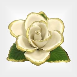 Capodimonte Porcelain Rose with Gold Trim on 3 Leaves