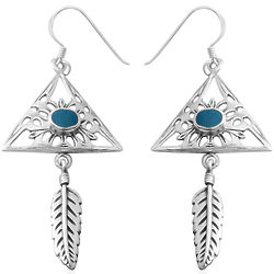 Blue Chroma and Sterling Silver Feather Dangle Earrings