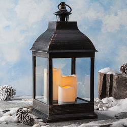 Short Outdoor Lantern with LED Candles