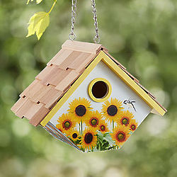 Sunflower Birdhouse with Shingled Roof
