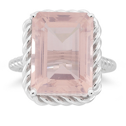11.25 Cts Rose Quartz Solitaire Ring in 14K White Gold