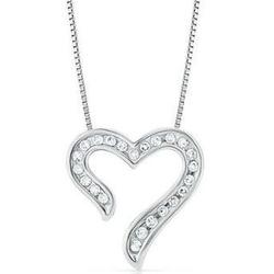 Open Heart Shaped Diamond Pendant in Sterling Silver