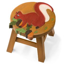 Hand-Carved Acacia Wood Squirrel Footstool