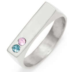 2 Birthstone Personalized Silver Name Bar Ring