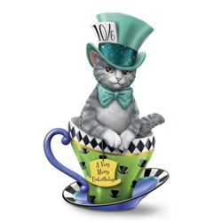 Alice in Wonderland Purr-fectly Mad Cat-In-A-Teacup Figurine