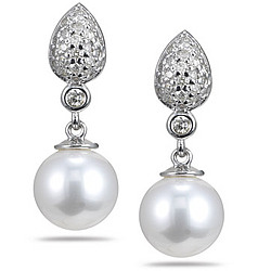 1/2 Ct Diamond & Akoya Pearl Dangle Earrings in 14K White Gold