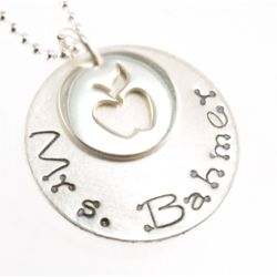 Apple for the Teacher Personalized Stamped Necklace