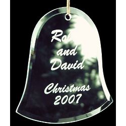 Engraved Etched Beveled Glass Bell Ornament