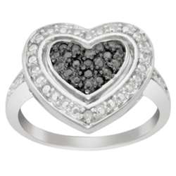 Sterling Silver Black and White Diamond Accent Heart Ring