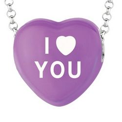 I Love You Heart Candy Necklace in Purple Enamel