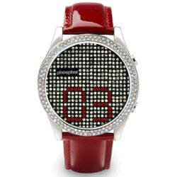Phosphor Appear Digital Watch with Red Patent Leather Band