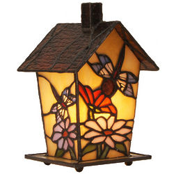 Dragonfly Blossoms Stained Glass Lamp