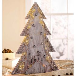 Wooden Lighted Table Christmas Tree