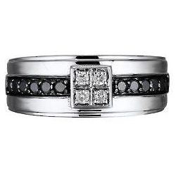 White and Black Diamond Men's Sterling Silver Band