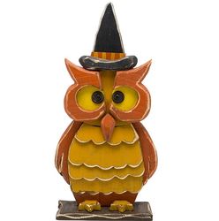 21" Wooden Owl with Witch Hat Figure