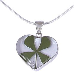 Clover Heart Natural Leaf Pendant Necklace