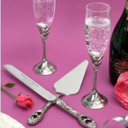 Personalized Satin Finish Flutes and Cake Serving Set