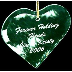 Etched Beveled Glass Heart Ornament