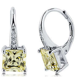 Canary Princess Cubic Zirconia Silver Leverback Earrings