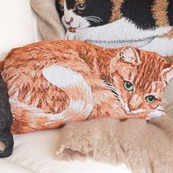 Cotton Jacquard Woven Tapestry Cat Throw Pillow