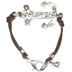 Anchor Your Soul Silver and Leather Bracelet