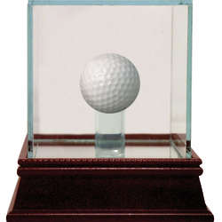 Glass Golf Ball Case with Wood Base