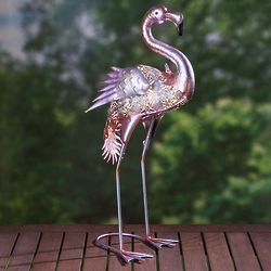 Filigree Metal Lighted Flamingo Garden Statue