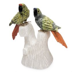 Parrot Love Serpentine and Onyx Sculpture