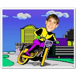 Motobike Rider Caricature Print from Photo