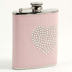 Stainless Steel and Pink Leather Heart Flask