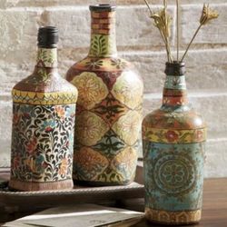 Glass and Clay Decorative Bottles