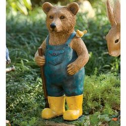 Hand-Painted Resin Bear in Overalls Garden Statue