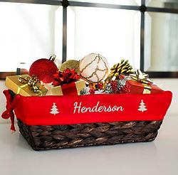 Embroidered Holiday Icon Wicker Basket